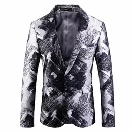 Shenrun Männer Blazer Slim Fit Jacke Retro Stil Schwarz Grau Anzug Jacken Busin Casual Blazer Bühne Dr Sänger Host Kostüme 67Fq #