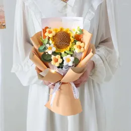 Dekorative Blumen fertig häkeln Sonnenblume romantisch mit Tasche handgefertigte Simulationsblume ewig nicht verwelken handgewebt Geburtstag