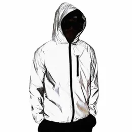 хип-хоп пальто с капюшоном унисекс новая уличная одежда серебристые мужские куртки одежда для велоспорта светоотражающая ветровка женская водонепроницаемая куртка I26K #