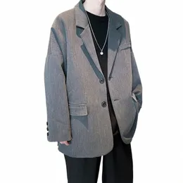 Yasuguoji novo 2022 masculino sólido preto blazers único breasted coreano chique casual oversize masculino outwear bolsos ins simples solto bf 96nn #