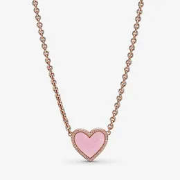 100% 925 Sterling Silver Pink Swirl Heart Collier Necklace Fashion Women Wedding Engagement Jewelry Accessories266P