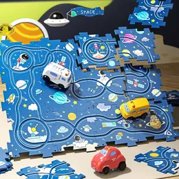 New Kids Rail Car Puzzel Toy DIY Assembling Electric Trolley Toddler Track Play Set With Vehicles Puzzle Toys For Children