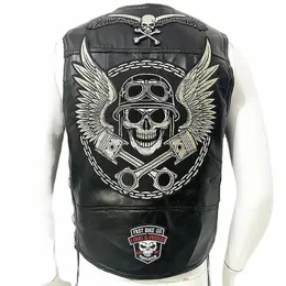 Moto Gilet in pelle Patch Giacca da motociclista da uomo Biker Casual Streetwear Gilet Locomotiva Club Punk Veste U7Kx #