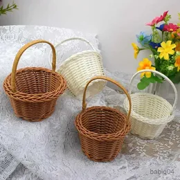 Aufbewahrungskörbe, handgefertigt, Blumenkorb, tragbarer Griff, Party, Hochzeit, Picknick, dekorativer DIY-Korb, Kindergeschenk, Ostern, Rattan-Aufbewahrung