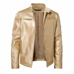 Steampunk Shiny Gold Leather Jackets For Men Night Club 2023 Mens Fi Läderjacka Anti-Wind Motorcykel Hip Hop Coat Y2DS#