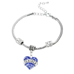 Charm Armband Hela hjärtblå kristalllärares gåvor Bangle Armband Lärare Dag souvenirs297q Drop Leverans smycken OTCA5