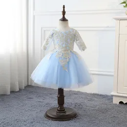 Çocuk Elbise Dantel 34 Kollu Performans Doğum Günü Gösteri Prenses Puffy Kısa Etek 240312
