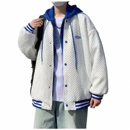 Menwomen Hooded Jacket Ins Hip Hop Waffle Fake Two-Piece Windproof Streetwear Unisex Baseball Uniform Youth Man Bomber Jacket 18i2#