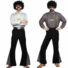 Męskie cekiny Flare Casual Pants 70s Chłopcy Klasyczny swobodny styl retro scena Performance Mężczyzny Spodnie szerokie nogi męskie spodnie streetwearne R8VH#