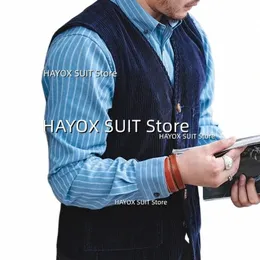 2022 degli uomini di velluto a coste gilet con scollo a V monopetto multi-tasca vestito degli uomini Chalecos Retro Slim Fit Fi Sleevel giacca da sposa k5Hf #