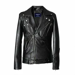 motorcycle PU Leather Jacket for Men, Multi Zipper, Punk Rock, Roll Collar, Slim W, Brand, Fi, Spring and Autumn p80C#