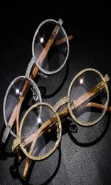 Highend AccessoriesFashion Luxury Metal Copper Gilded Frame With Lens Wood Temple Solglasskvinnor Män anpassade en diamantglas3512619