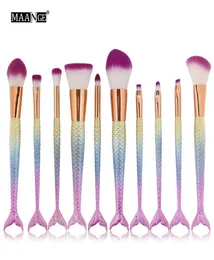 Set professionale da 10 pezzi Set di pennelli per trucco a sirena Set per fondotinta in polvere per ombretto Contorno correttore Blush Trucco cosmetico To4392564