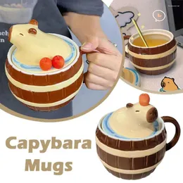 Mugs Kabi Pibara Mug Cute Girl With Lid Spoon Ceramic Cup Ugly Funny Gift Interesting Animal