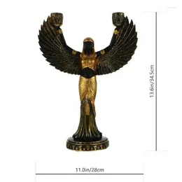 Decorative Figurines Egyptian Holder Statue Goddess Isis Figurine Sculpture Candlestick Holders Resin Decor Metal Home Winged Theme Pillar