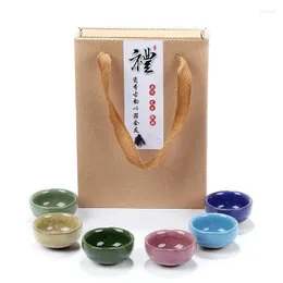 Teaware Sets Chinese Travel 6pcs Tea Ceramic Portable Porcelain Service Ice Cracked Glaze Cups Ceremony Gift Box