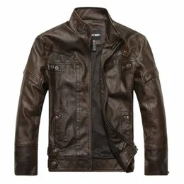 winter Men's Warm Casual Leather Jacket Oversized Men's Motorcycle Pu Leather Jacket Men's Plush Busin Punk Leather Jacket P2IX#