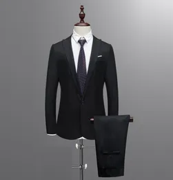 2019 Ny Arrvial Spring Autumn Suit Män med byxor för bröllop Slim Button Suit Pure Color Dress Blazer Hombre Dec267688781