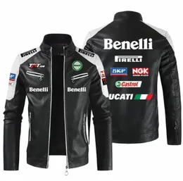 Benelli Car Logo Motorcykel PU Läderjacka Patchwork Biker Jackor Casual dragkedjan More Motorcykeljacka Outwear Coat J8ch#