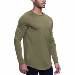 Mens Bodybuilding Sport T-shirt Quick Dry Running Shirt Lg manica Compri Casual Top Gym Canottiere Uomo Fitn Felpa i3Xt #