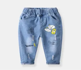 Novas crianças calças meninos dos desenhos animados jeans crianças buraco moda calças jeans bebê elástico jean infantil roupas319a7745614