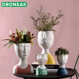 Pflanzgefäße, Kunstporträt, Blumentopf, Vase, Skulptur, Kunstharz, menschliches Gesicht, Familie, Blumentopf, handgefertigt, für den Garten, Aufbewahrung, Blumenarrangement, Heimdekorationen