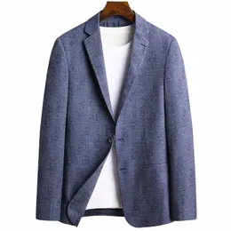 Shenrun Uomo Blazer Primavera Autunno New Fi Busin Giacca casual Slim Vita quotidiana Blu Notch Risvolto monopetto Blu S6jg #