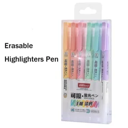 6pcsbox apagável dupla cabeça marcadores de arte marcadores caneta fluorescente material escolar escritório giz marcador 240320