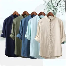 Ethnic Clothing 5Xl Men Shirt Casual Loose Solid Color Chinese Style Top Outfit Plus Size 2023 Autumn Male Vintage Half Sleeve Tops Dr Ota9I