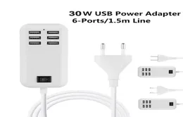 30W 6 portar USB Wall Socket Charger 6 HUB Snabb laddningsförlängning Power Adapter för mobiltelefon Tablett4957647