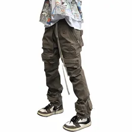 High Street Multi-tasca con coulisse Tuta da uomo dritto stile Vibe Oversize pantaloni cargo casual Hip Hop pantaloni larghi larghi u3fI #