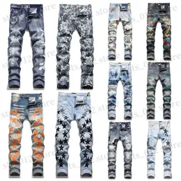 Herren Jeans Herren Designer Jeans Stickerei Hip Hop Joker Denim Hosen Männer gebrochenes Loch Patch elastische schlanke Füße Bleistifthose T240327