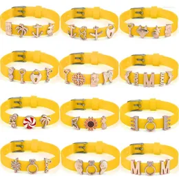 Strang 10mm Gelb Silikon Einfache Mesh Armband Mit Legierung Liebe MOM Perlen DIY Charme Armbänder Für Frauen Männer Schmuck geschenk Sonderangebot