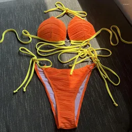 Damskie stroje kąpielowe Trójkąt straży strojów kąpielowych Bikini 2024 Kąpiec Kąpiec Push Up Bikini Zestaw dziewczyny 2 sztuki Swimsuit Kobiet Orange White Sexy Beach Wear