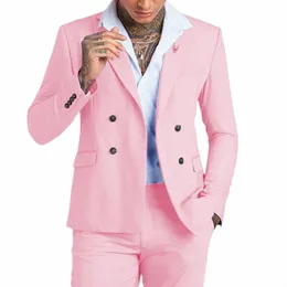 Veiai Regular Abiti da uomo 2 pezzi Rosa doppio petto smoking formale Abiti da sposo Abiti da sposo per giacca da sposa + pantaloni L4IX #