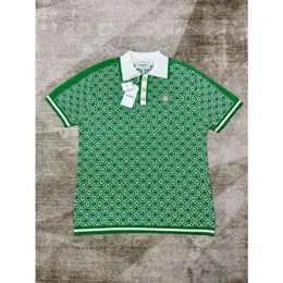 24SS Casablanca Męskie T-shirty Nowy klapy Pearl Button Pullover luźne krótkie koszulę polo zielony sweter Casablanc