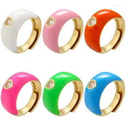 Clusterringe ZHUKOU Candy Farbe Herz Ring für Frauen Breite Emaille Öffnung Persönlichkeit Einstellbar Zirkonia Großhandel VJ412