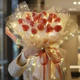 Hediye sargısı şeffaf LED ışıltılı kağıt su geçirmez çiçek çiçek buket sarma açık selofan ambalaj kağıtları DIY