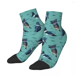Meias masculinas com cinto kingfisher bonito azul e turquesa pássaro ilustração padrão tornozelo masculino homens mulheres meias de verão impressas