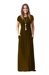 long dress vestidos elegantes summer dress vestido Empire Crew Neck Solid color Casual Ankde Length Pleated S 2XL casual dresses women designer dresses for women