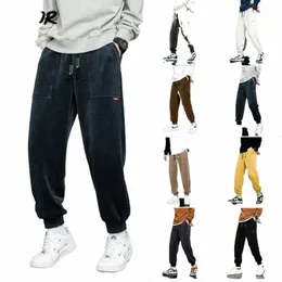 Hiqor Мужские шаровары большого размера Y2k Fi Свободные вельветовые брюки Осень-зима Утепленные эластичные брюки Мужские спортивные штаны для бега l8U5 #