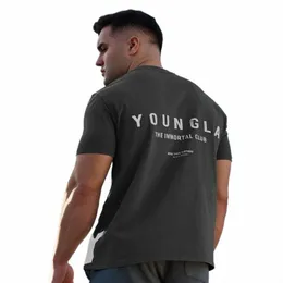 T-shirt oversize da uomo stile americano estivo Cott girocollo Sport Fitn Bodybuilding manica corta da corsa abiti da allenamento 22dW #