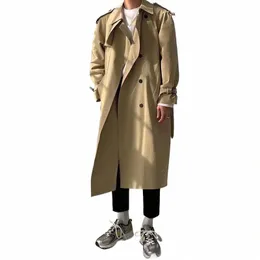 Khaki Black Trench Coat Men Fi Autumn Lg Coat Men Men Men Corean Loose Windbreaker Jacket Mens overcoat m-2xl a1kr#