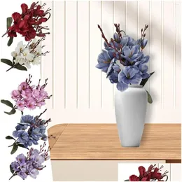 Flores decorativas grinaldas hastes artificiais para vasos peça central seda pétalas brancas com estames roxos repolho entrega casa g dh91p