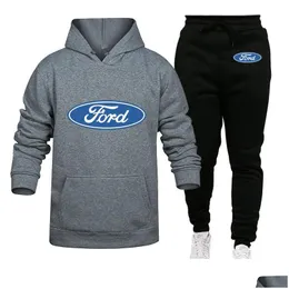 Mens Tracksuits Hoodie Cor Sólida Oversized Ford Car Imprimir Calças Twopiece Terno Moda Esportes 2 Peças Set Drop Delivery Vestuário Clothi Oto5U