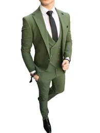 на заказ мужские костюмы оливково-зеленый жених смокинги для жениха с лацканами жениха свадьба шафер 3 шт. куртка + брюки + жилет + галстук i45X #