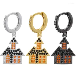 Dangle Earrings Stylish Copper Plated 18K Gold With Colored Diamonds Ghost Castle Fun Halloween House Loft