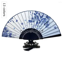 Dekorativa figurer 10st Silk Damask Bamboo Folding Fan Ankomst Floral Mönster Handdekoration Mariage Party Favors