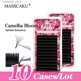 거짓 속눈썹 10cases/lot masscaku 12 줄 자동 개화 개별 속눈썹 확장 자체 제작 동백 꽃 피내 밍크 속눈썹 24327