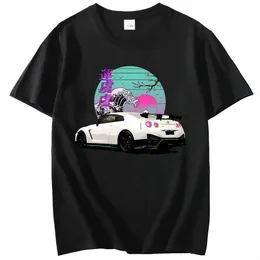 Аниме Initial D футболка для R35 Skyline GTR Vaporwave JDM Legend Car Print Shirt Мужская футболка с коротким рукавом из 100% хлопка с рисунком p7X7 #
